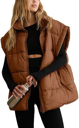 APAFES Women Winter Oversized Puffer Vest Quilted Lightweight Stand Collar Sleeveless Padded Puff... | Amazon (US)