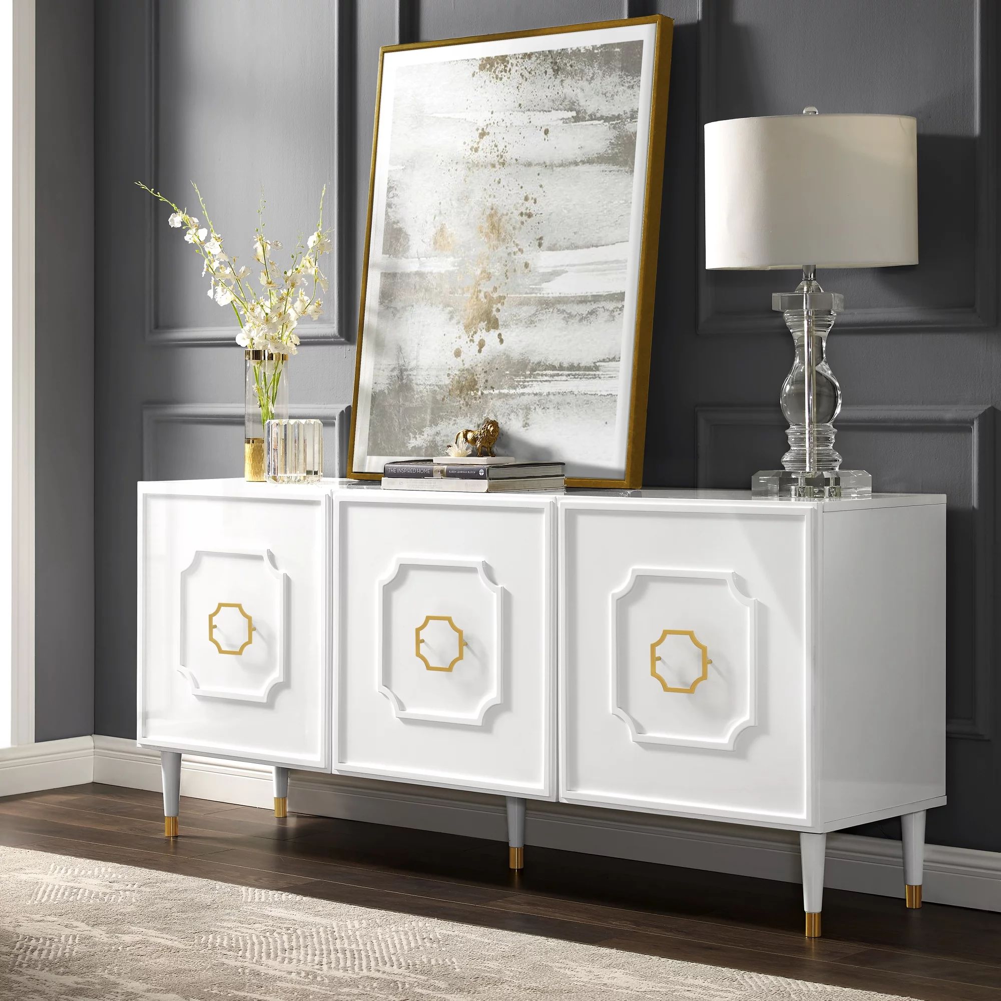 Inspired Home Kai Sideboard Buffet 3 Doors Brushed Finish Gold Handle and Leg Tip 3 Adjustable Sh... | Walmart (US)