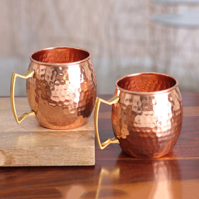 Pair of Handcrafted Copper and Brass Mugs from India | NOVICA