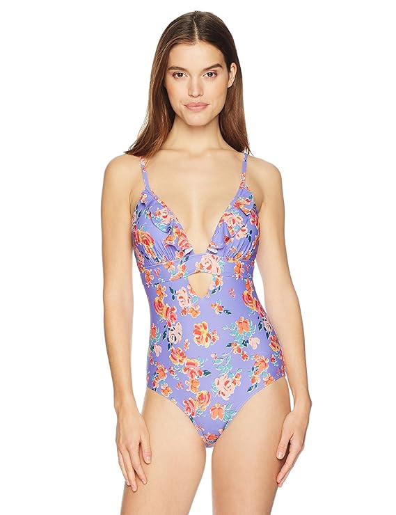 Amazon Brand - Mae Women's Swimwear All Aboard Front Ruffle Cut-Out One Piece Swimsuit (for A-C c... | Amazon (US)