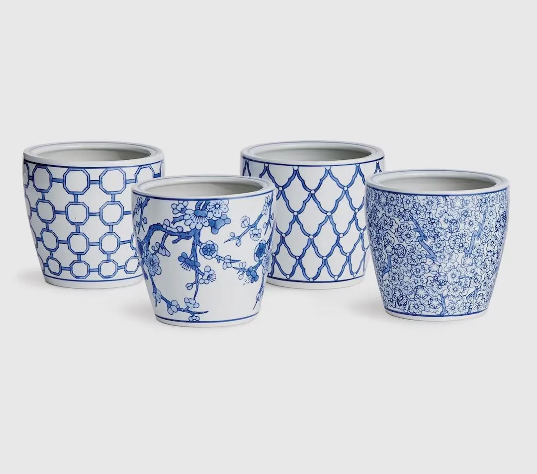 Blue and White Ceramic Planters – 5-inch Decorative Pots - Etsy | Etsy (US)