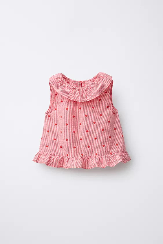 CHECK TOP WITH EMBROIDERED HEARTS | Zara UK