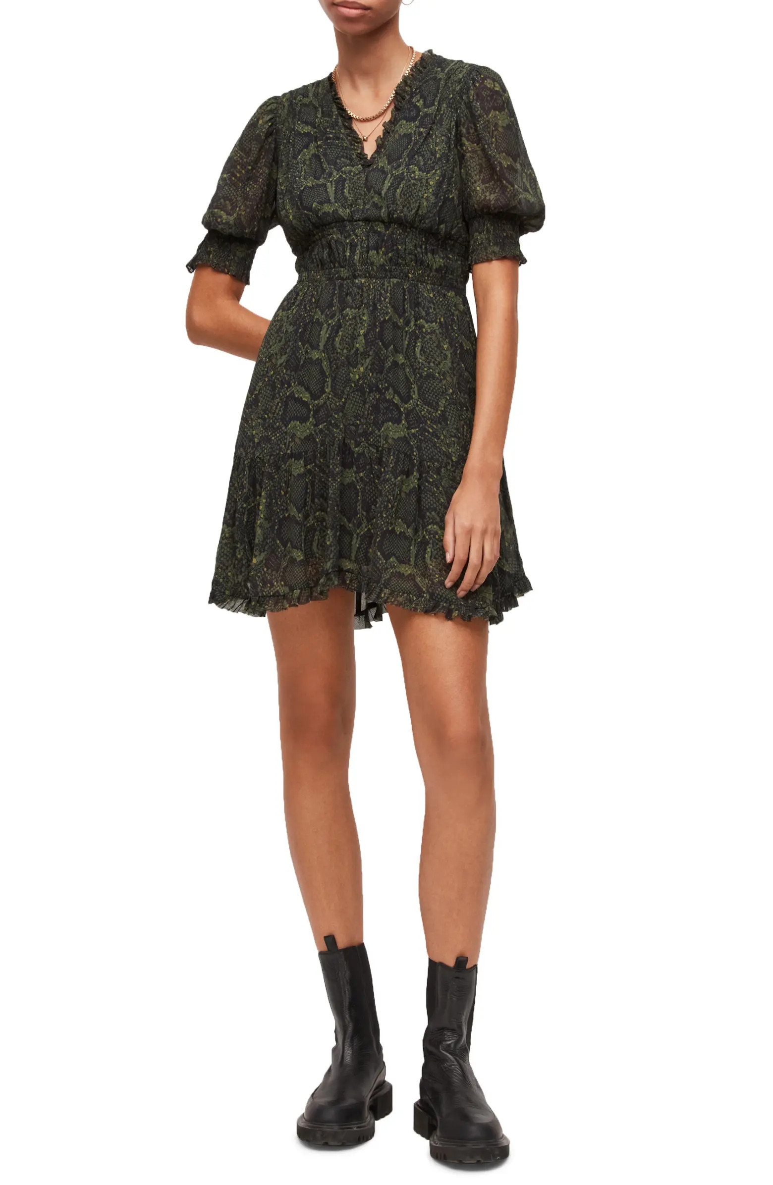 Via Tamora Snakeskin Print Puff Sleeve MinidressALLSAINTS | Nordstrom