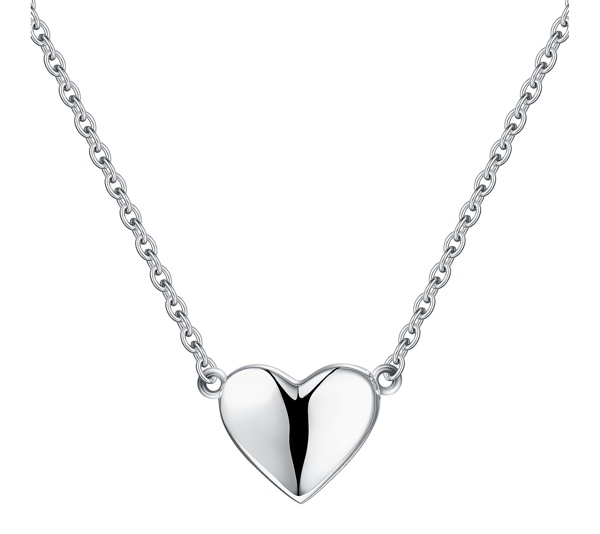 Silver Style Polished Heart Charm Necklace, Ste rling | QVC