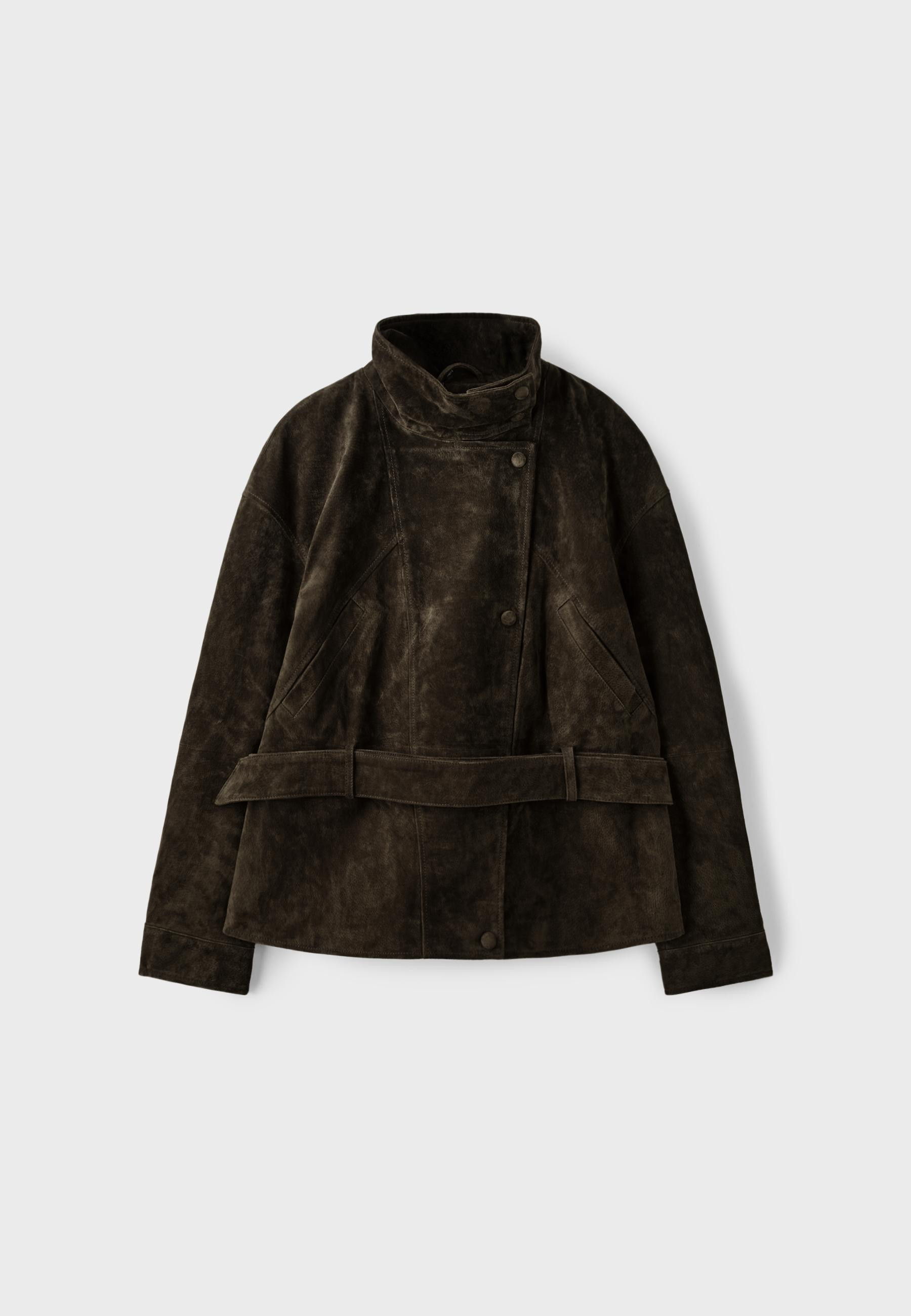 Stradivarius Trench 100 % cuir ceinture col montant  Vert M | Stradivarius (FR)