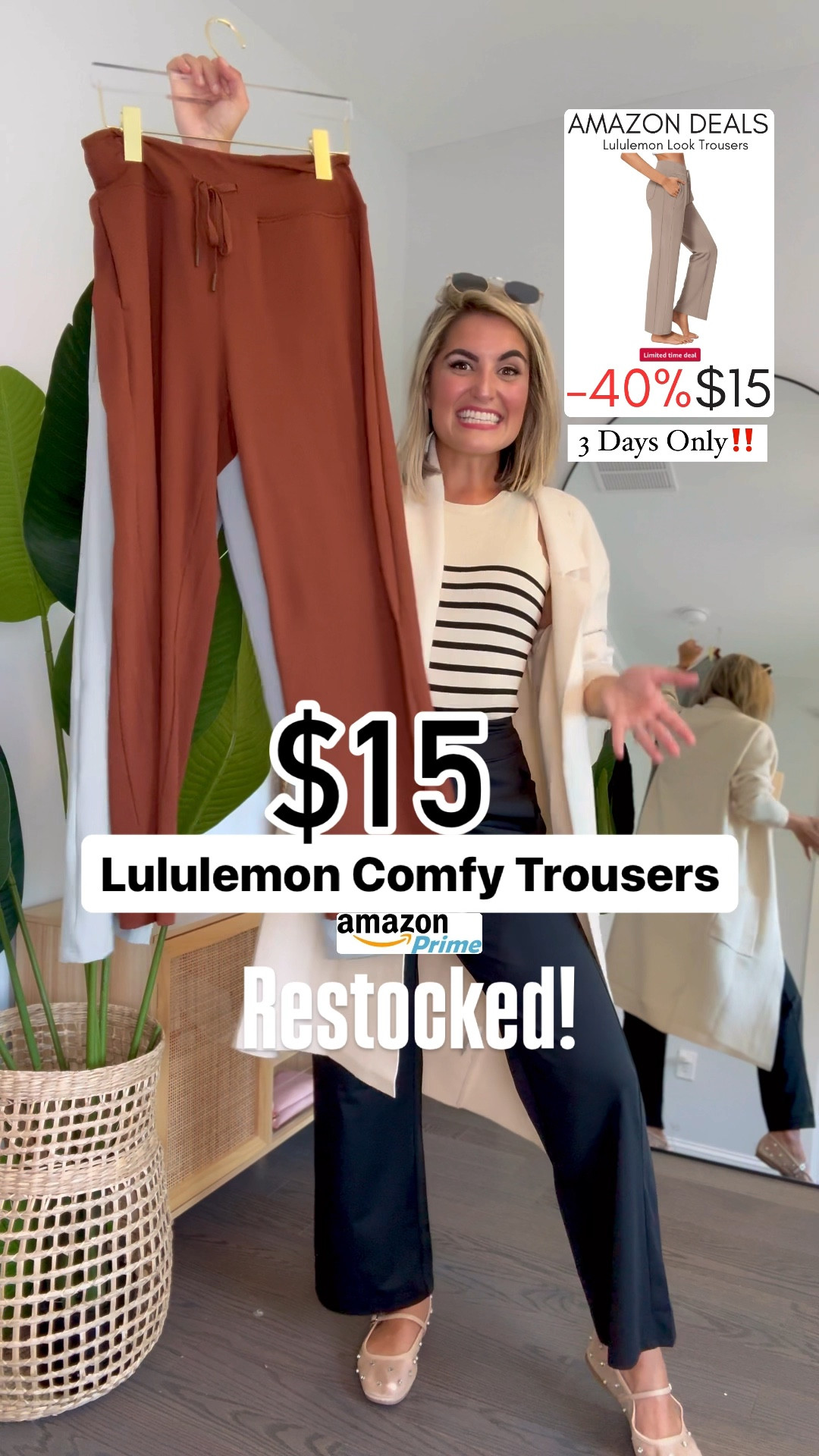 40% off Lululemon Yoga Style Trouser Pants ONLY $15 with coupon + CODE👉 LG89JXKL
🖤These are so good and look just like the Lululemon ones! This price is insane🤯comes in LONG and SHORT lengths for the perfect fit. Has all the trouser details like back pockets and side lines so perfect for work and for weekend! ⭐️Plus I linked my favorite stripe shirts, sunnies, Cotigan, Sneaks and 2 pieces sets up to 40% off 

✨SIZING✨ I’m 5’2” 125 lbs small short pants and small tops All runs TTS
prime day, Amazon prime deals, prime day deals, Amazon, lululemon sweatshirt, lululemon, Look for less, scuba, comfy outfit, loungewear, Athleisure, 2 piece set, workwear, cardigan, Cotigan, long vest, vest, hooded vest, fleece, free people look for less, Spanx look for less, Loungewear, Spanx jumpsuit, Spanx, jumpsuit , Amazon basic, travel outfit, 3 piece set, capsule wardrobe, capsule closet, bathing suit coverup, sunglasses, striped dress, blue stripe dress, black jumpsuit, beige jumpsuit, travel outfit, loungewear, comfy outfit, casual outfits, work outfit, workwear, two piece set, 2 piece set, Amazon two piece set, Amazon lounge set 

#LTKsalealert #LTKtravel #LTKworkwear#LTKBacktoSchool #LTKxPrimeDay

#LTKOver40 #LTKVideo #LTKWorkwear