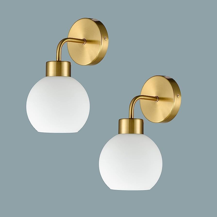 YUBOLE Modern Wall Sconce Golden Opal Glass Globe Wall Light for Bathroom Bedroom Set of 2 | Amazon (US)