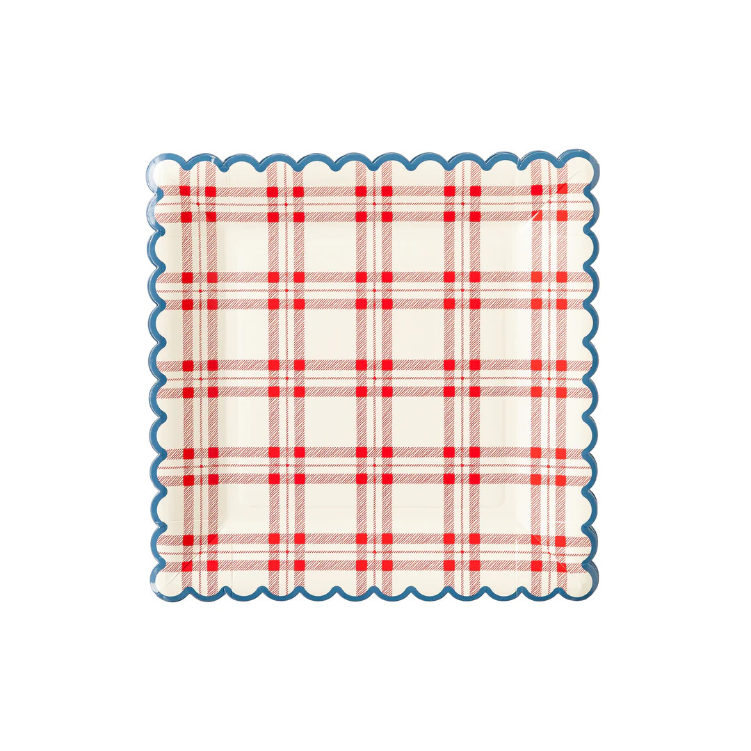 Square Plaid Scallop Paper Plate | My Mind's Eye
