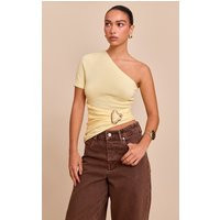 Yellow One Shoulder Asymmetric Trim Detail Knit Top | PrettyLittleThing US