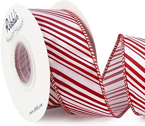 Ribbli Candy Cane Ribbon Red and White Stripe Wired Satin,1-1/2 Inch x Continuous 10 Yard,Peppermint | Amazon (US)