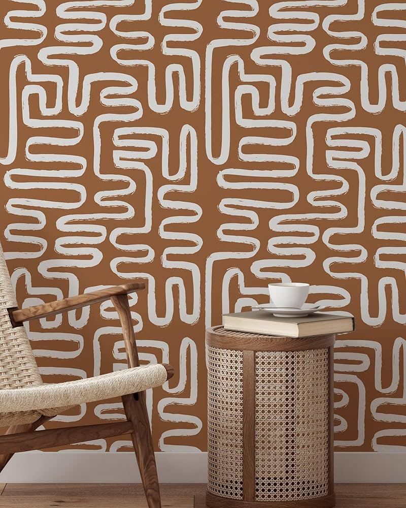 Minimalist Lines Wallpaper | Removable Self Adhesive Brown Boho Wallpaper | Geometrical Abstract ... | Amazon (US)