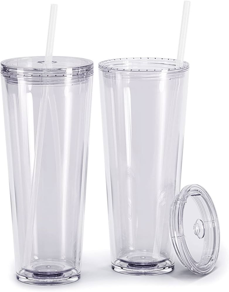Maars Classic Acrylic Tumbler with Lid and Straw | 24oz Premium Insulated Double Wall Plastic Reu... | Amazon (US)