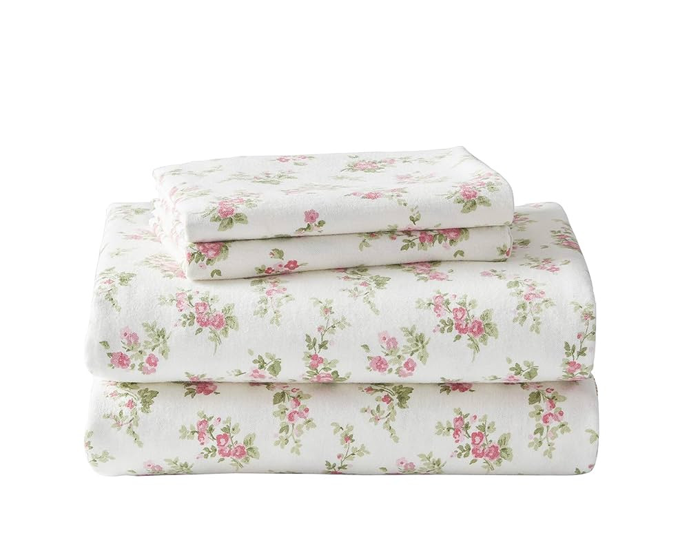 Laura Ashley Flannel Sheet Set, Audrey Pink, Queen (201592) | Amazon (US)