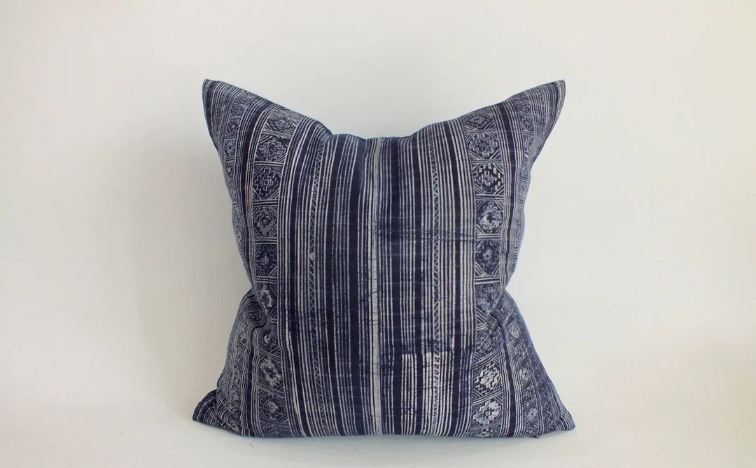 Blue Sofa Cushion Cover Vintage Ethnic Batik Pillow Decorative - Etsy | Etsy (US)