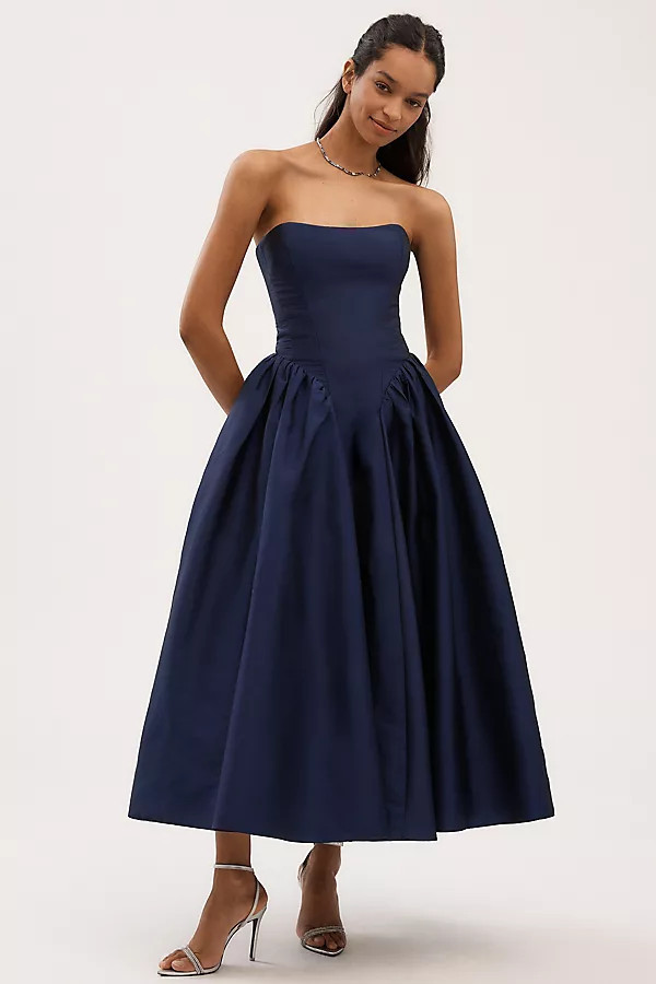 Strapless Basque-Waist A-Line Midi Dress | Anthropologie (US)