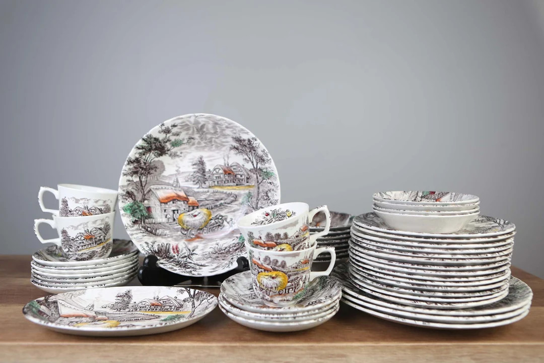 Yorkshire Multicolor Hand Engraved Dinnerware, 45 Pieces, by Staffordshire England - Etsy | Etsy (US)