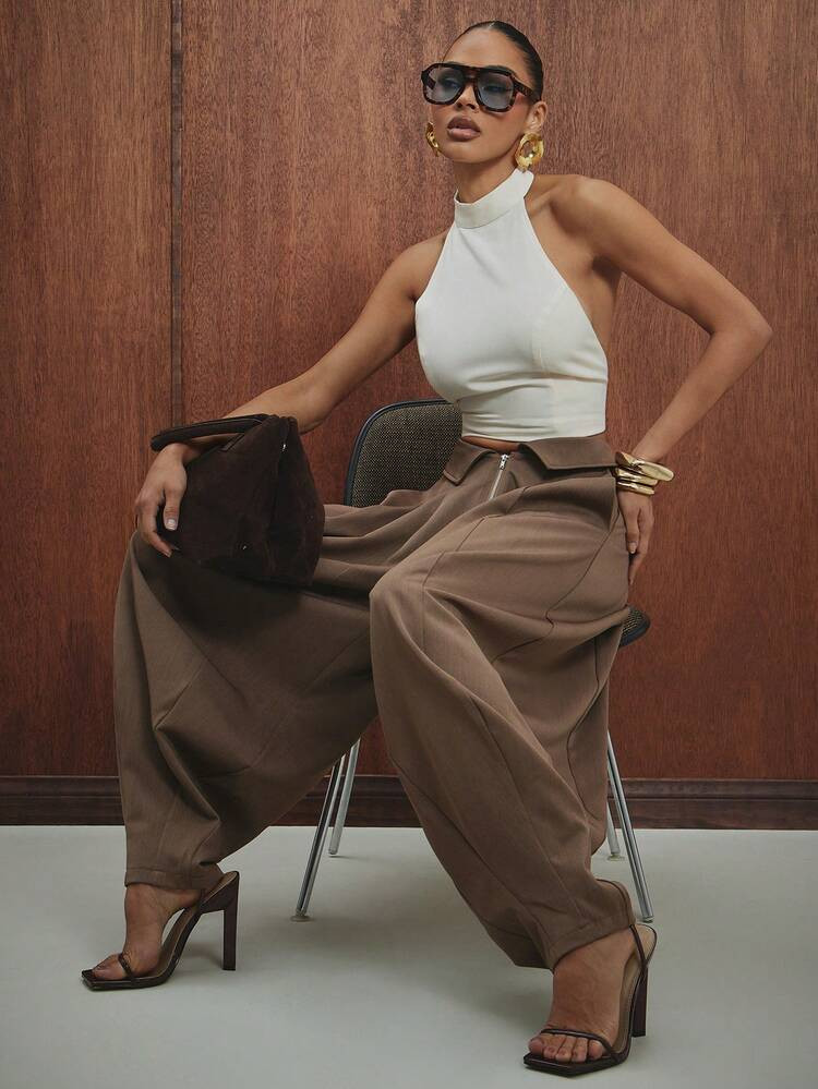 Balloon leg pant with low rise down waistband  | SHEIN
