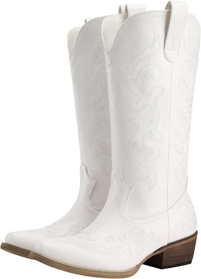 HISEA Rollda Cowboy Boots for Women Western Cowgirl Boots with Chunky Heel Ladies Snip Toe Mid-Ca... | Amazon (US)