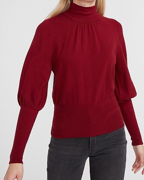 High Ribbed Blouson Sleeve Turtleneck Sweater | Express