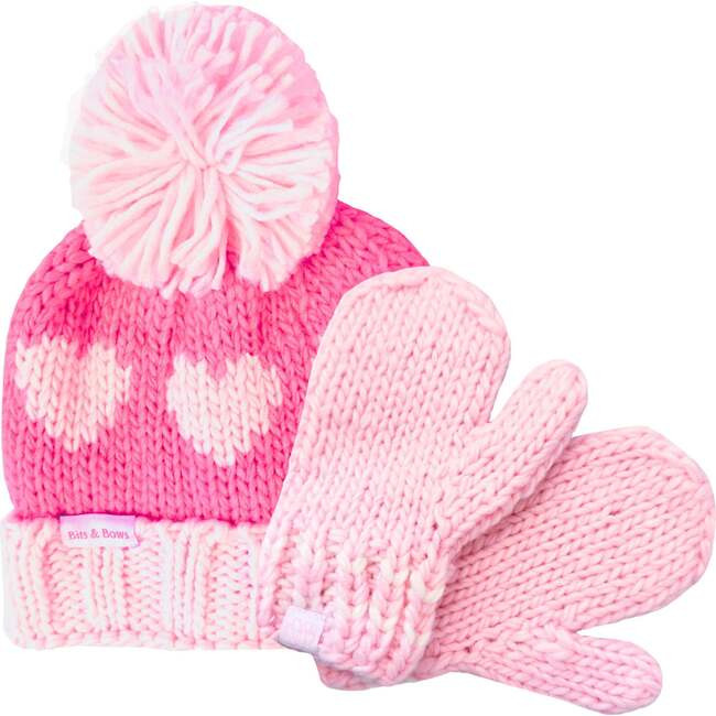 Bits & Bows | Hearts Bobble Hat/Mittens Bundle, (Pink, Size Toddler) | Maisonette | Maisonette
