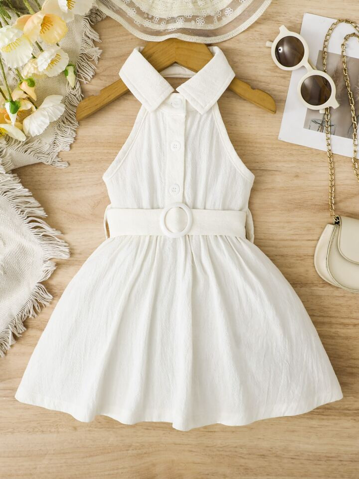 Baby Button Front Backless Halter Neck Dress | SHEIN