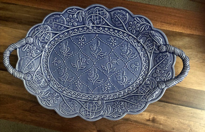 Bordallo Pindeiro    18" x 11.50"  Blue Platter with Handles | eBay US