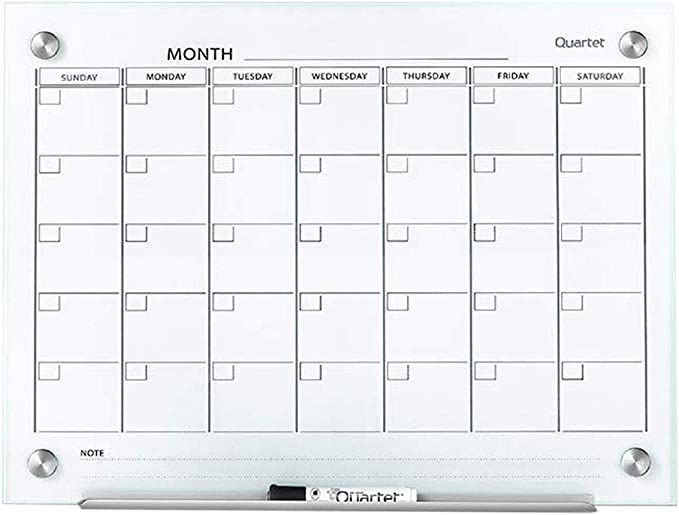 Quartet Magnetic Whiteboard Calendar, Glass Dry Erase White Board Planner, 2' x 1.5', White Surfa... | Amazon (US)