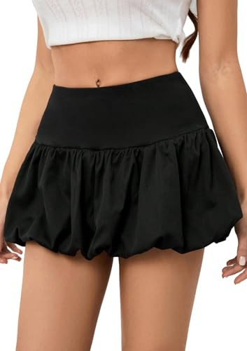yontuxa Women's Y2K Bubble Mini Skirt Low Waist Puff Skirt Summer Streetwear Skort with Short Underneath(Black,Large) | Amazon (US)