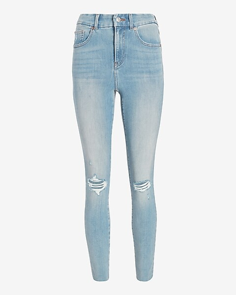 High Waisted FlexX Medium Wash Ripped Skinny Jeans | Express