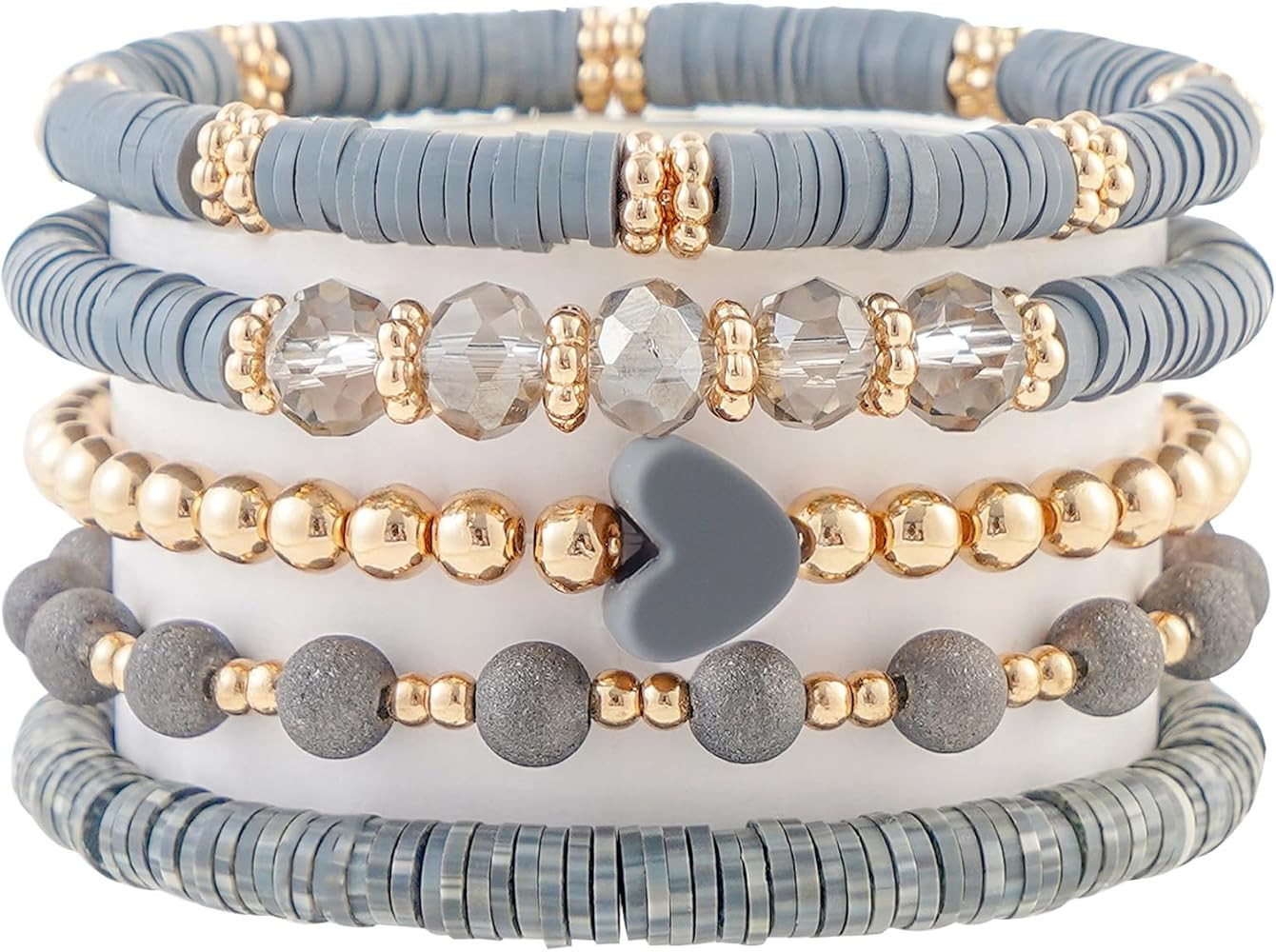 Heishi Beaded Stretch Bracelets for Women Stackable Gold Polymer Clay Beads Bracelets Friendship ... | Amazon (US)