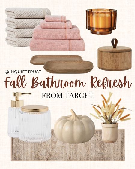 Target Deal Days event is now live! Here are some cute decors and useful products to upgrade your bathroom look this fall season! They've got these amazing bath towels set, wooden trays and canisters, soap dispensers, pumpkin decor, scented candles, and many more!

Target finds, Target faves, Target Deal Days, Target Sale, bathroom, bathroom must-haves, bathroom decor inspo, Fall decor, Fall home decor, Fall home decor inspo, Fall home decor idea, bathroom decor idea, glass soap pumps, glass canisters, flower arrangements, fall bathroom refresh

#LTKhome #LTKfamily #LTKSeasonal