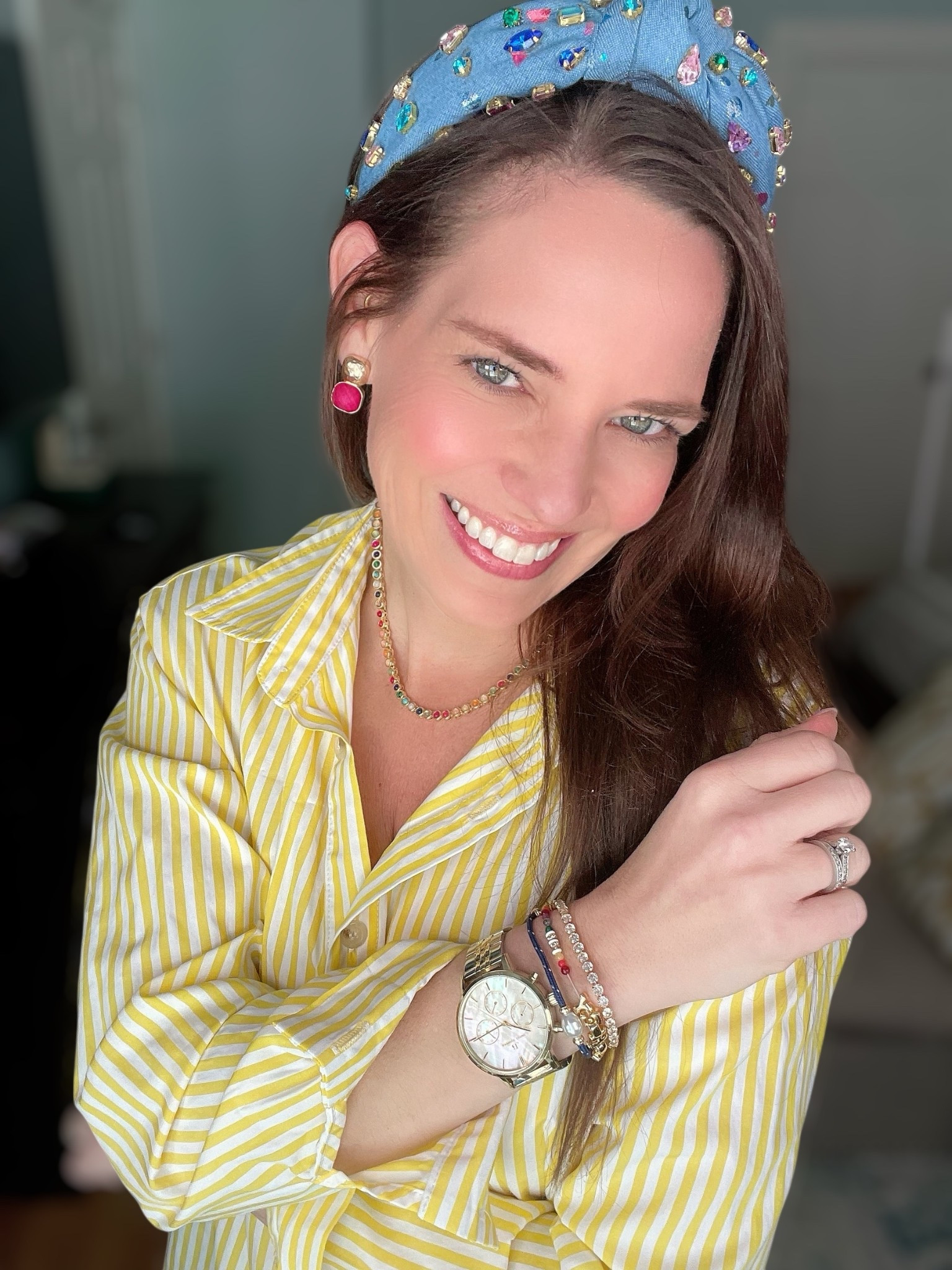 Colorful BaubleBar Jewelry + Yellow Stripe Button Down Outfit


Bright, happy details make this look so fun for everyday wear 💛✨ I’m styling a classic yellow striped button-down with colorful BaubleBar jewelry for the prettiest pop of color. The custom Rowan semi-precious layered bracelet is such a statement piece, paired with the Nina gemstone necklace for a playful, stacked look 🌈💎 Finished with my jeweled headband, Julie Vos pink gemstone earrings, and a two-tone watch that goes with everything — perfect for spring outfits, casual daytime looks, brunch, errands, or teacher style inspiration. This is such an easy way to dress up a simple button-down while still keeping it comfy and chic 💙💖

Colorful jewelry, BaubleBar bracelets, semi-precious gemstone necklace, yellow striped shirt outfit, spring fashion, everyday outfit ideas, preppy style, colorful accessories, women’s Amazon fashion, wrist stack inspo, layered jewelry look

#LTKPetite #LTKWorkwear #LTKOver40