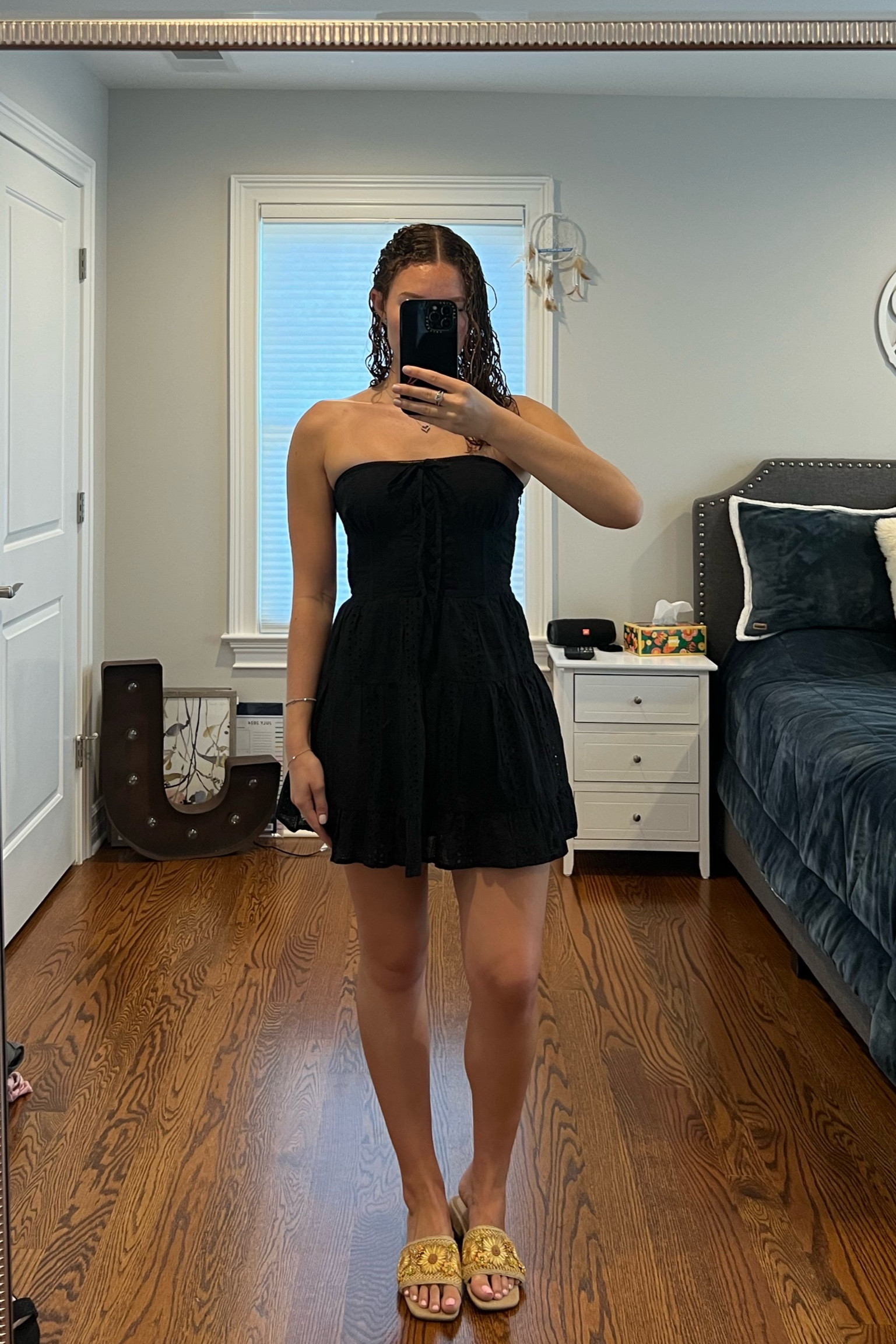 little black dress with lace detailing 🖤 and the prettiest flower sandals 

#LTKStyleTip #LTKBeauty #LTKFindsUnder100