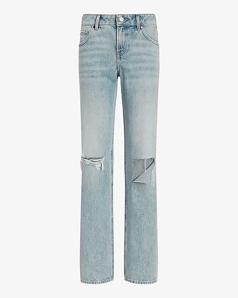 Low Rise Light Wash Ripped Modern Straight Jeans | Express