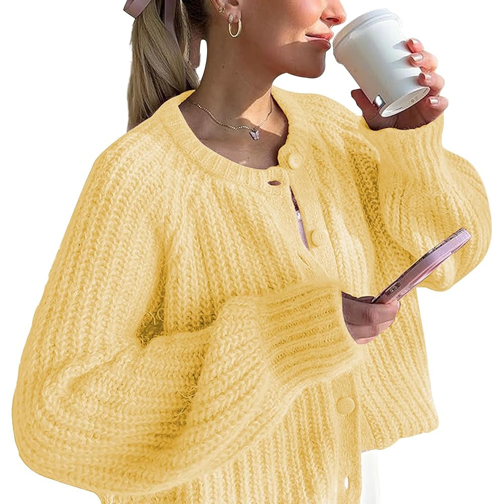 Hixiaohe Cardigan Sweater for Women Long Sleeve Button Y2K Chunky Knit Sweater Fall Casual Open F... | Amazon (US)