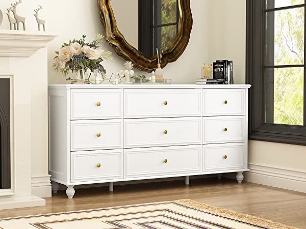 FAMAPY Chest of Drawers 9 Drawer Chest Dresser Wood Dresser, Wooden Legs, Drawer Organization for... | Amazon (US)