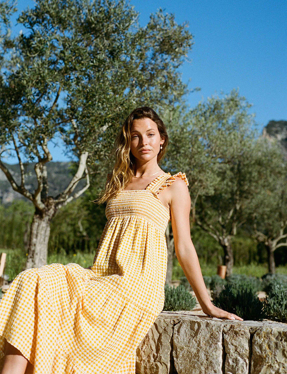 Yellow Gingham Check Maya Smock Midi Dress | Nobody's Child