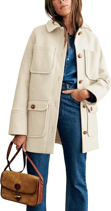 Omoone Womens 2024 Winter Elegant Wool Coat Mid Long Pea Coat Wool Blend Overcoat Jacket with Poc... | Amazon (US)