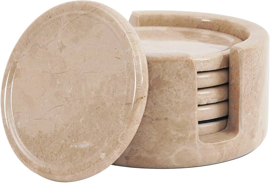 Marble Coasters Set of 6 Verona 3.5 Inch Round Coaster for Drinks with Holder, Drink Coaster for ... | Amazon (UK)