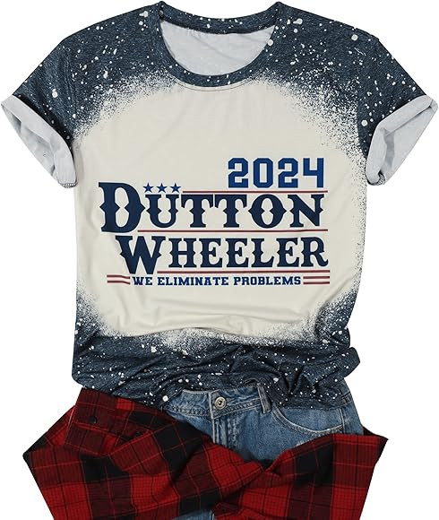 2024 Dutton Wheeler T-Shirt Women Funny Vintage Letter Print Shirts Beth Dutton Bleached Casual S... | Amazon (US)