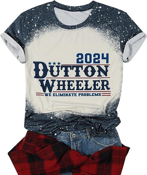 2024 Dutton Wheeler T-Shirt Women Funny Vintage Letter Print Shirts Beth Dutton Bleached Casual S... | Amazon (US)