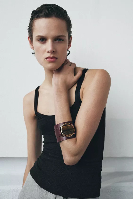 MAXI RIGID LEATHER STONE BRACELET | Zara US