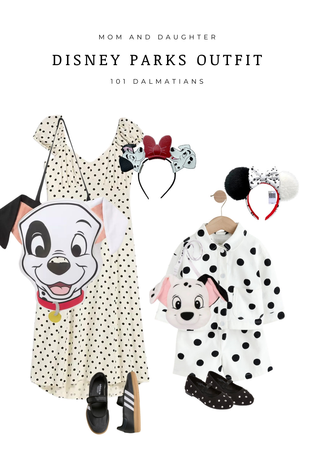  Mom and daughter Disney parks outfit inspired by 101 Dalmatians. Black and white polka dot dress, dalmatian loungefly tote, matching dalmatian ears, and coordinating kids polka dot set. Cute family Disney outfit idea for Disneyland or Disney World, perfect for character inspired park style and mommy and me Disney outfits.

 

#LTKTravel #LTKootd #LTKKids