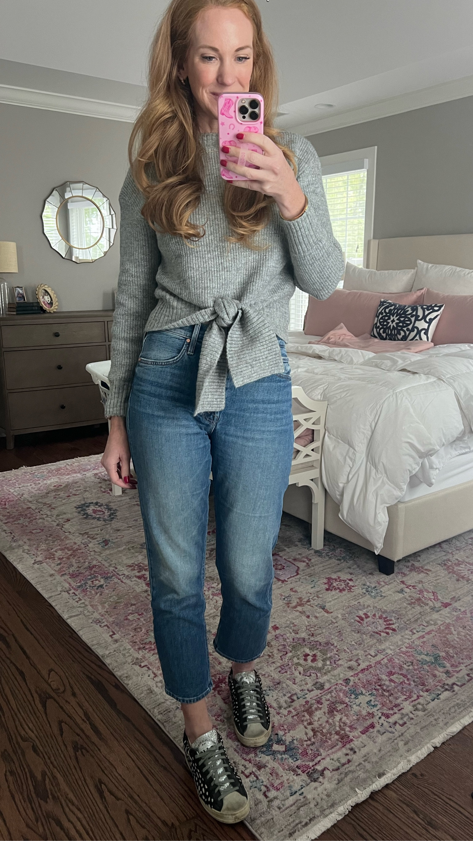 Can you believe this cute tie sweater is from Amazon?! It’s so soft and the tie makes it extra fun! I’m in a small. 
My exact sneakers are old, but I included several other cute ones! 

#LTKSeasonal #LTKFindsUnder50 #LTKOver40