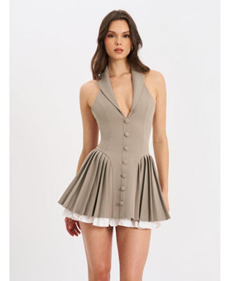 Women's Hazel Brown Preppy Halter Neck Pleated Mini Dress | Macy's