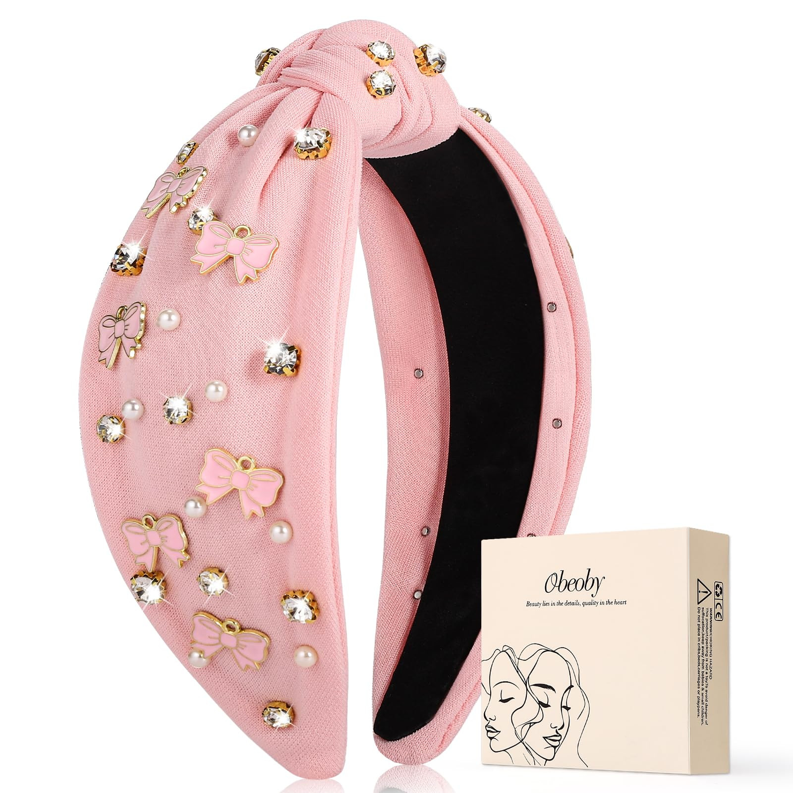 obeoby Pink Headbands for Women, Knotted Teacher Headband Non Slip Valentine's Day Bow Headband | Amazon (US)