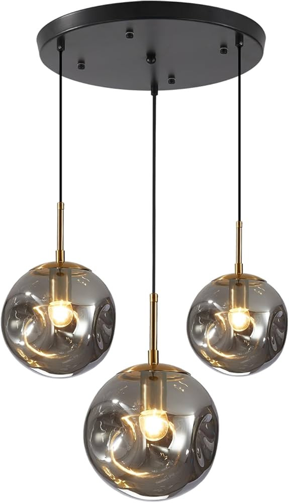 BOKT Black Gold 3-Light Pendant Light Fixtures Modern Large Smoke Gray Glass Cluster Pendant Ligh... | Amazon (US)