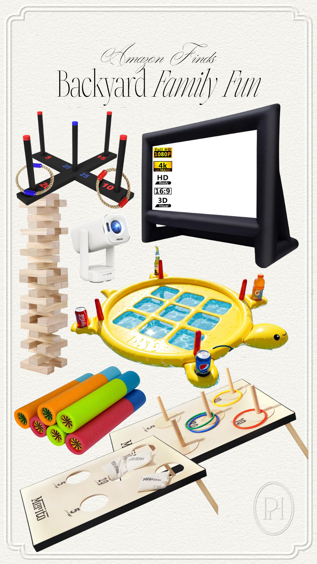 Great finds for backyard family fun from Amazon!

summer toys, outdoor toys, outdoor projection screen, inflatable projector screen, lawn games, yard games, pool toys, pool games, giant Jenga, water toys, ring toss game, bean bag toss, family activities 

 #LTKSeasonal #LTKHome #LTKKids