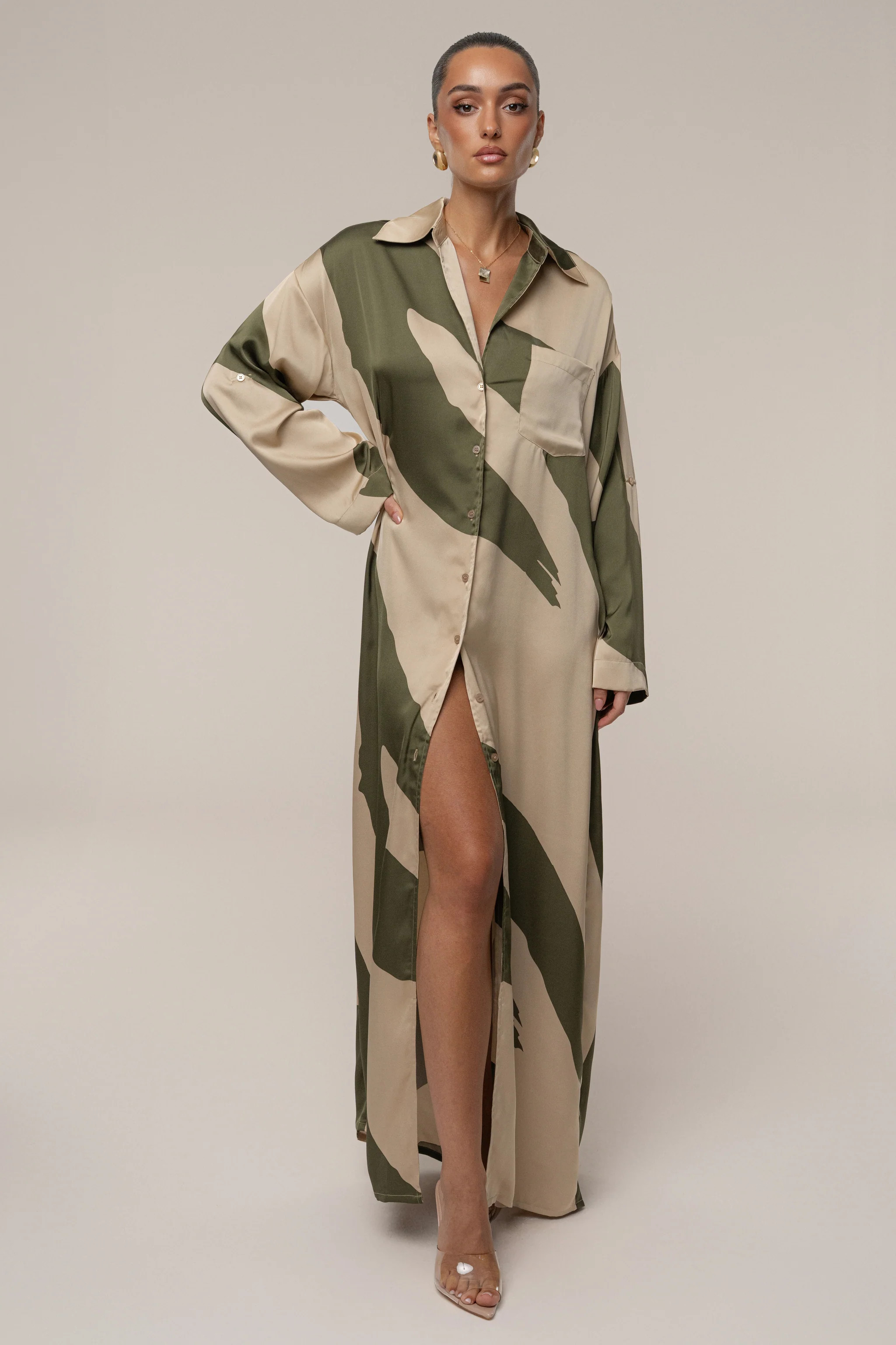 Multi Satin Safari Maxi Dress | JLUXLABEL