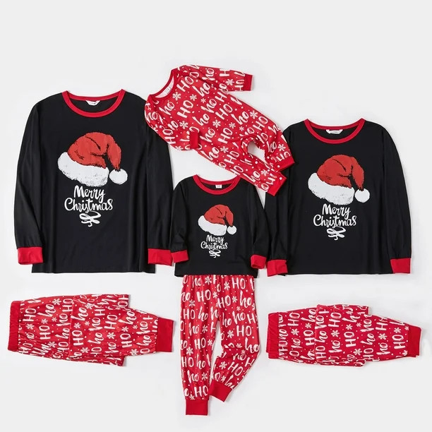 Christmas Santa and Letter Print Family Matching Raglan Long-sleeve Pajamas Sets (Flame Resistant)